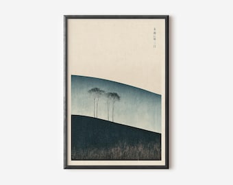 Japanese Landscape Poster, Japandi Nature Wall Decor for Living Room or Office, Japanese Woodblock Print.