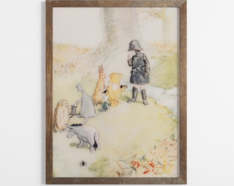 Winnie the Pooh und seine Freunde Vintage Illustration, klassische Winnie the Pooh Wandkunst fürs Kinderzimmer, Retro Fine Art Print fürs Kinderzimmer.