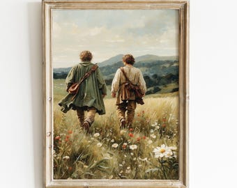 Old Friends Leaving Home, Fantasy Valley Landscape Fellowship Painting, High Fantasy Power Ring Digital Wall Art.