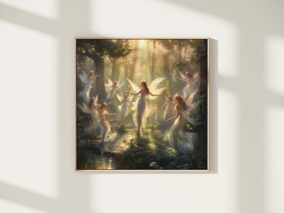 森の妖精の絵画、おとぎ話の壁アート、フェアリーコアプリント