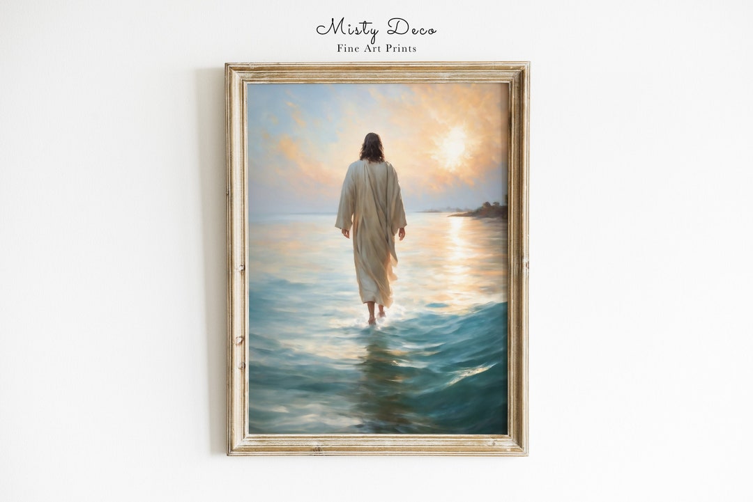 Jesus Walking on Water Oil Painting, Jesus Christ Printable Wall Art