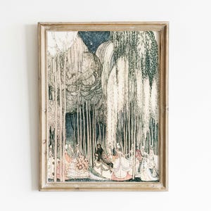 Dancing Princesses in Garden, RARE Art Deco by Kay Nielsen, Whimsical Fairy Tale Wall Art, Enchanting and Mystical Fairytale Illustration.