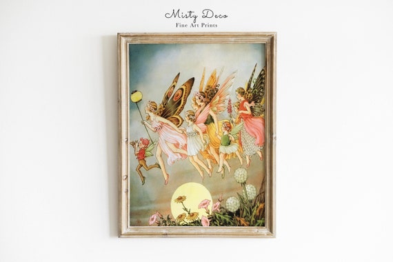 Fairies Rush To Carnival! Vintage Fairy Painting, Digital Fairy Wall Art for Nursery by Ida Rentoul Outhwaite.