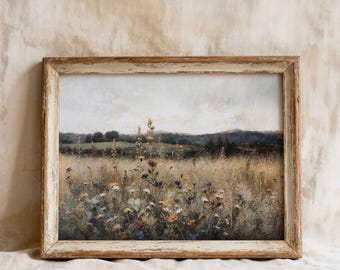 Rustic Wildflower Landscape Oil Painting Printed on Premium Matte Paper.