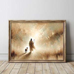 The Good Shepherd Digital Download, Jesus Leaves the 99, Parable of The Lost Sheep Oil Painting.