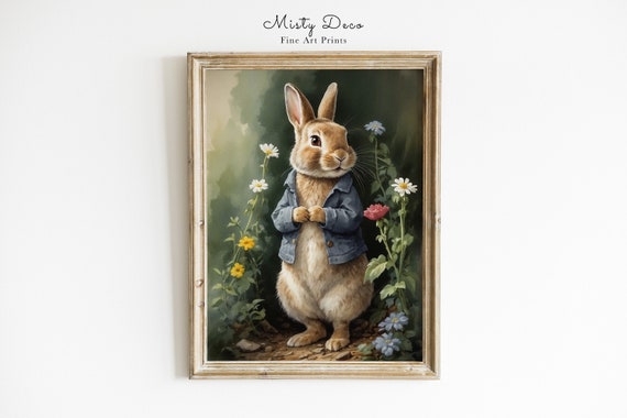 Vintage Peter Rabbit Illustration, Rabbit Nursery Wall Art, Printable Bunny Children's Room Poster, Beatrix Potter Watercolor Print Art.