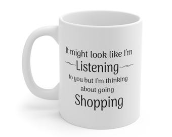 Tazza "Pensando di andare a fare shopping" / Tazza da caffè con citazione divertente