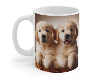 Tazza con cuccioli di Golden Retriever / Foto di cuccioli coccolosi, ceramica da 11 once