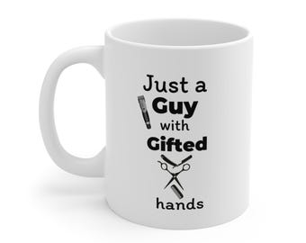 Tazza "Just a Guy with Gifted Hands" / Design con forbici da barbiere e rasoio