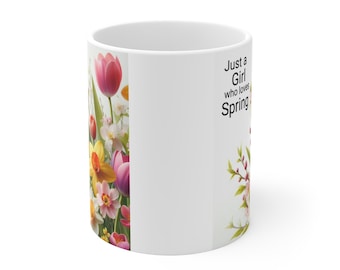Tazza "Una ragazza che ama la primavera" / Tazza da caffè con tulipani e narcisi.