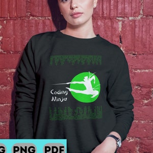 Puede incluir: Sudadera negra con un círculo verde y una silueta blanca de una persona sosteniendo una espada. El texto "Coding Ninja" está escrito en blanco debajo del círculo.