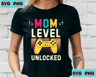 Mom Level Unlocked Gamer Design, Retro 90s (SVG, PNG)