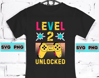 Level 2 Unlocked 2 Year Old Birthday Kids Gamer Retro Vintage 90s Gamer 2 Years Old Two SVG PNG Digital Print Download Cricut 2nd Birthday