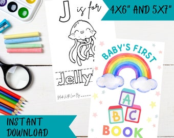 ABC Book Baby Shower Activity Alphabet Coloring Book Baby Shower Baby's First ABC Book PDF Download 4x6, 5x7