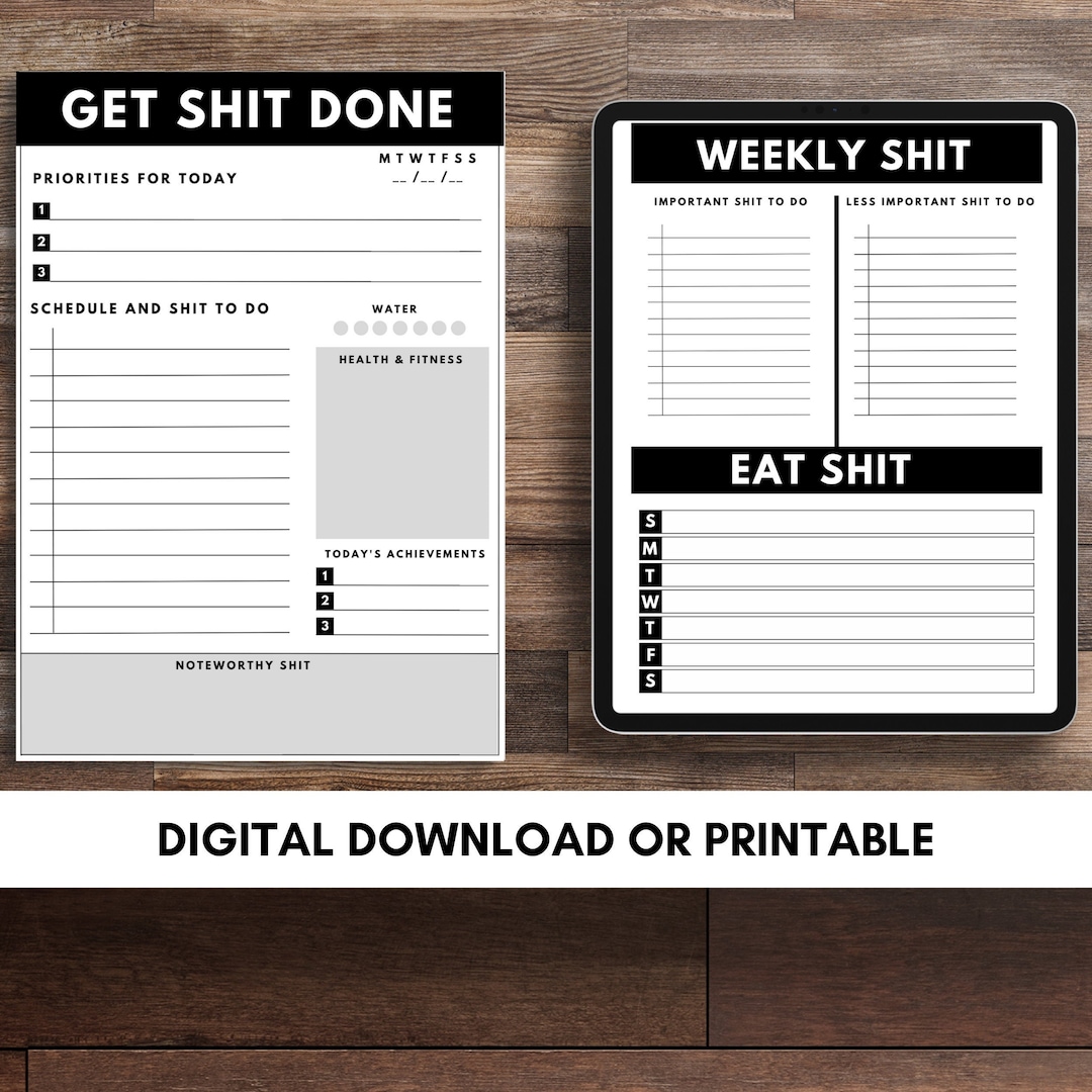 Get Shit Done Printable Daily Planner Sheet Weekly Planner Pages Meal ...