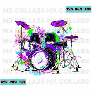 Rock and Roll Multicolor Drumset Drumming Drummer Drums SVG PNG PDF Digital Print Download Sublimation Cricut
