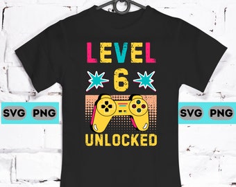Level 6 Unlocked Gamer Birthday Design, Retro 90s (SVG PNG Digital Download)