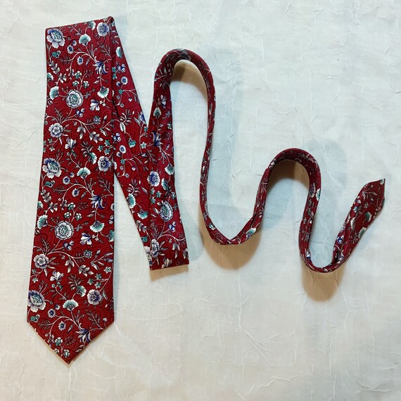 Maroon Flower Garden Silk Necktie by LDM handmade… - image 2