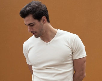 Bio-Pima-Baumwoll-T-Shirt mit V-Ausschnitt für Herren – Weiches peruanisches Baumwoll-T-Shirt, atmungsaktives, schlichtes Shirt | Nachhaltiges Basic