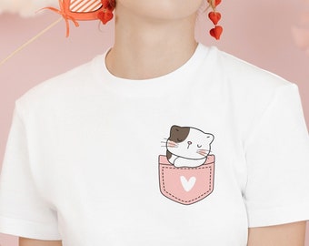 Cat Pocket T-Shirt, Funny Cat Shirt, Gift for Cats Lover, Kitten T-Shirt, Cats Lover Shirt, Cute Kitty, Kitten T-shirts, Pocket Cat shirt