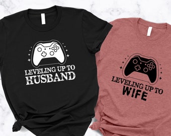 Leveling Up To Wife&Husband Shirt,Couple Matching Tee,Gamer T-Shirt,Newlywed Shirts,Gift For Wife Husband,Fiance Shirt,Just Married Shirt