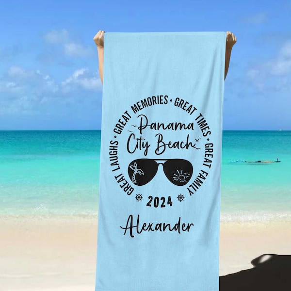 Panama City Beach 2024, Custom Beach Towel, Great Memories Gift, Summer Vibes, Friends Cruise Matching Beach Towel, Sea Vacation,Family Trip