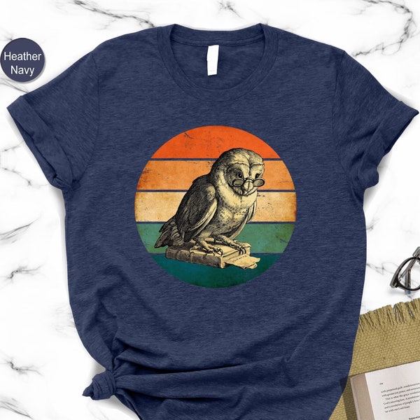 Vintage Owl Shirt,Animal Lover Gift,Reading T-Shirt,Owl Lover Gifts,Cool Men Shirt,Animal Lover Shirt,Gifts For Him,Book Lover Nerd Shirt