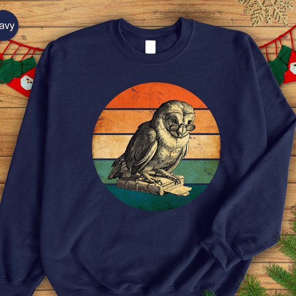 Vintage Owl Sweatshirt,Animal Lover Hoodie,Cute Christmas Tee,Gift For Him,Reading Sweatshirt,Owl Lover Gifts,Book Lover,Trendy Hoodie Shirt