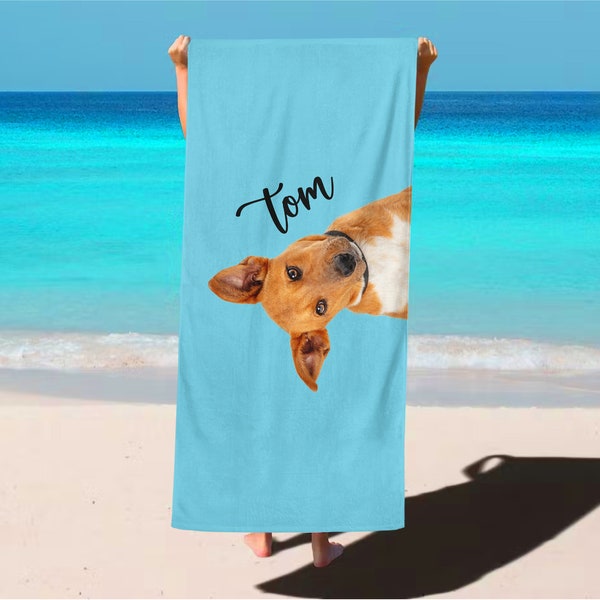 Custom Dog Face Beach Towel, Personalized Pet Photo Beach Towel, Put Your Dog On Beach Towel, Custom Dog Beach Pool Towel,