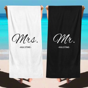 Custom Mr Mrs Beach Towel,Wedding Gift,Beach Bachelorette,Engagement Bridal Gift,Newlywed Gift,Personalized Towel,Honeymoon Vacation Gift
