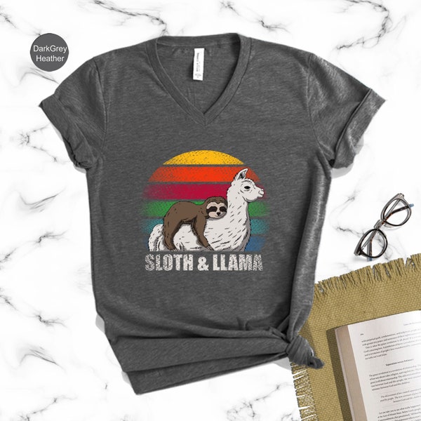 Vintage Sloth And Llama Shirt, Retro Animal Shirt, Cute Animal Shirts, Animal Lover Gift, Nature Shirt, Sloth Shirt, Llama Shirt, Kids Tee