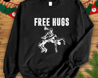 Free Hugs Sweatshirt, sarkastisches Sweatshirt für Erwachsene, Wrestling Mom Pullover, Introver Geschenke Sweatshirt, trendiges College Sweatshirt