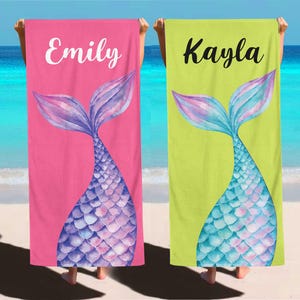 Custom Beach Towel For Girls,Mermaid Tail,Girls Beach Trip Decor,Swimming Pool Towel,Toddler Towel,Birthday Girl Gift,Beach Bachelorette