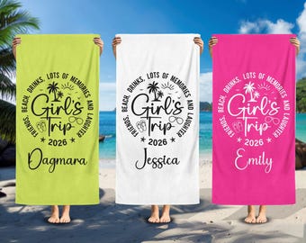 Personalized Girls Trip 2026 Beach Towel: Bachelorette Bridesmaid Gift