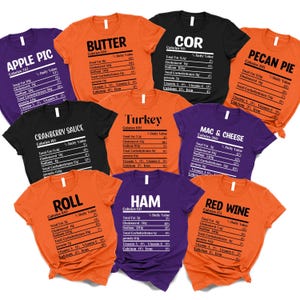 Thanksgiving Nutrion Facts Shirts, Family Thanksgiving Dinner Shirts, Turkey Shirt,Fall Family Matching Tshirts,Food Shirt,Autumn Group Tees