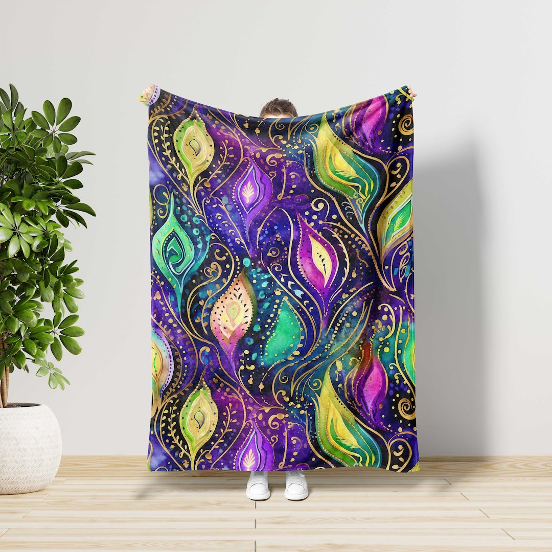 Mardi Gras Blanket, Mardi Gras Bedding Decor, Throw Blanket, Mardi Gras