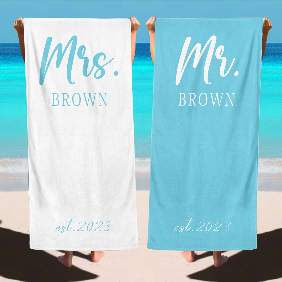 Personalized Mr and Mrs Beach Towel,honeymoon Beach Towel,valentines