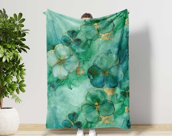Watercolor Clover Blanket, Irish Gift for Her