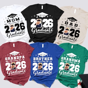 a collection of six t-shirts, each with a unique design and text related to graduation.