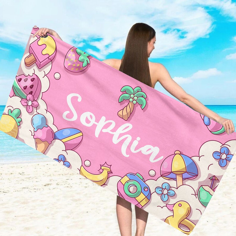 Personalized Kids Beach Towel: Summer Birthday Gift image 2