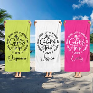 Personalized Girls Trip 2026 Beach Towel: Bachelorette Bridesmaid Gift