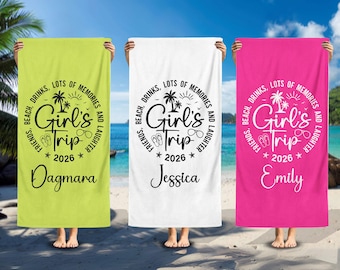 Personalized Girls Trip 2026 Beach Towel: Bachelorette Bridesmaid Gift
