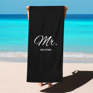 2 Pack Personalized Mr. & Mrs. Beach Towels - Oversized Quick Dry Towels With Custom Names