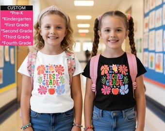 Custom Floral School Shirt:Personalized Grade Level Tee