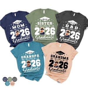 a collection of six t-shirts, each with a unique design and text related to graduation.