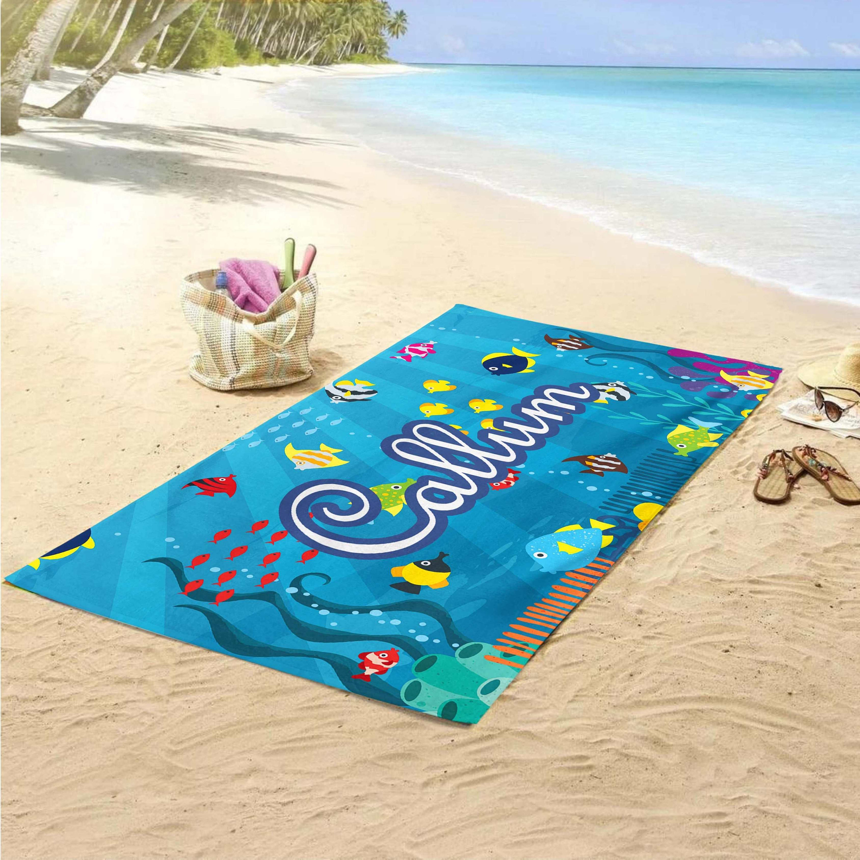 Personalized Kids Beach Towel,Toddler Girl Boy Gift, Under The Sea Party, Cousin Crew Gift, Swimming Pool Towel,End Of School Gifts For Kids