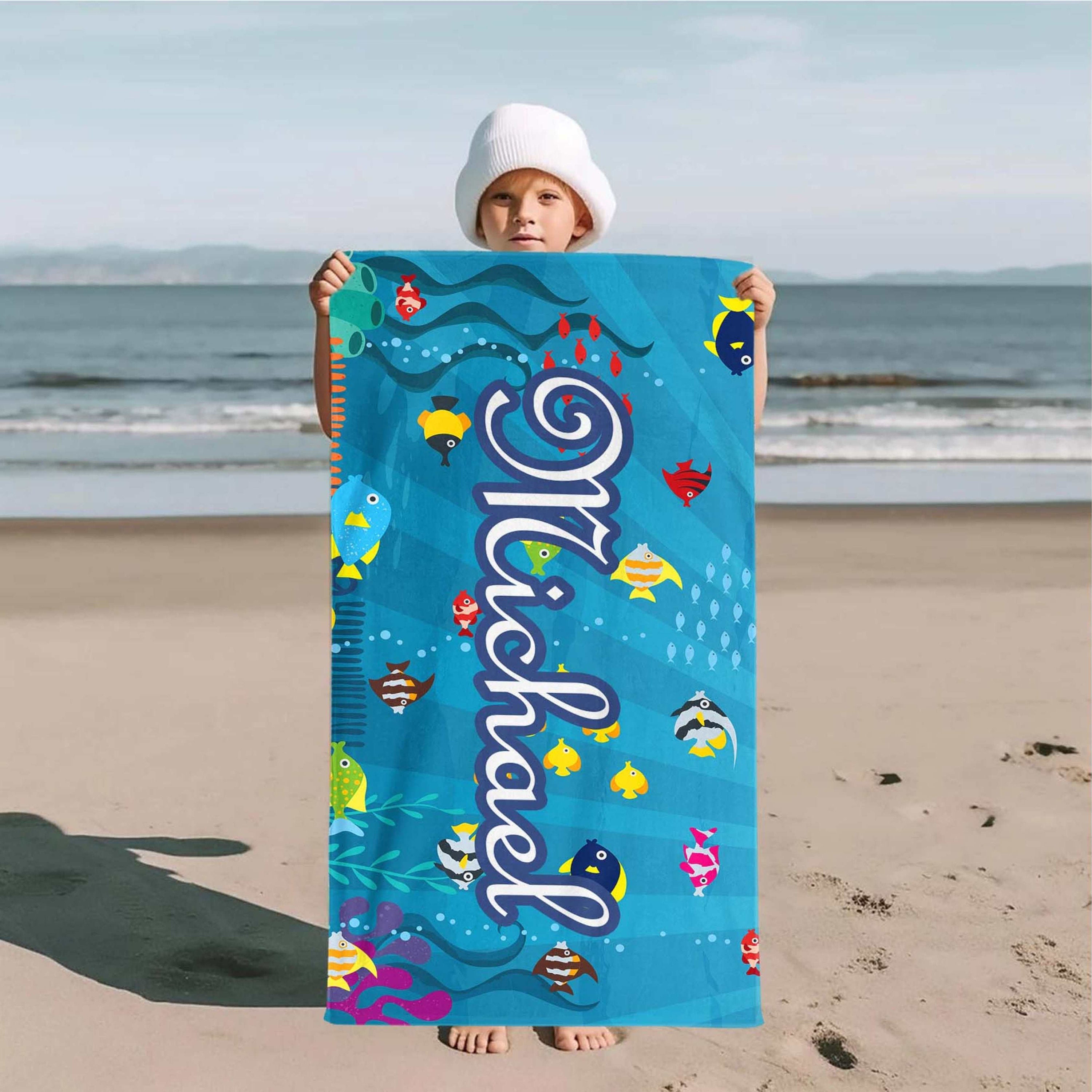 Personalized Kids Beach Towel,Toddler Girl Boy Gift, Under The Sea Party, Cousin Crew Gift, Swimming Pool Towel,End Of School Gifts For Kids