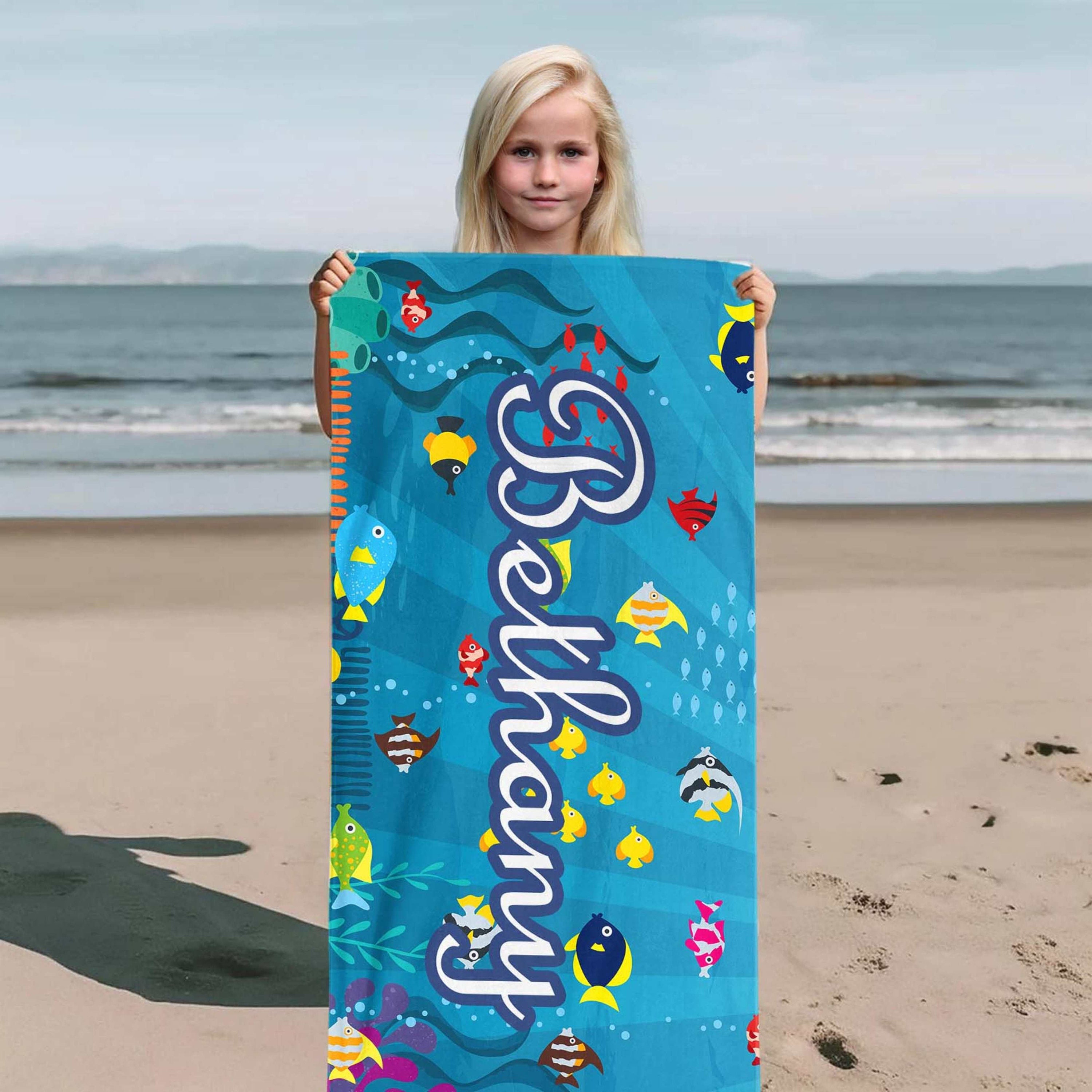Personalized Kids Beach Towel,Toddler Girl Boy Gift, Under The Sea Party, Cousin Crew Gift, Swimming Pool Towel,End Of School Gifts For Kids