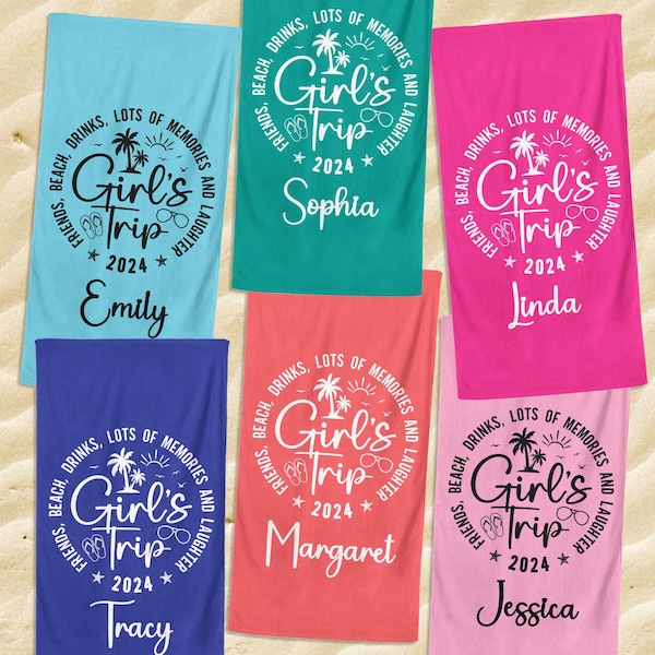 Girls Trip 2024 Beach Towel, Personalized Name Beach Towel, Girls Matching Beach Towel, Pool Birthday Gift, Girls Weekend, Summer Vibes