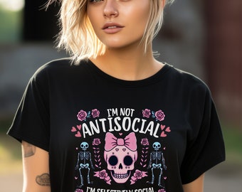 No soy antisocial Soy camiseta selectivamente social, camiseta de humor, ropa de calle